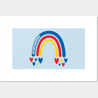 Autism Awareness Rainbow with hearts Posters and Art